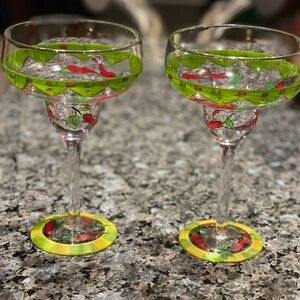 MARGARITA Hot Peppers Hand Painted glasses